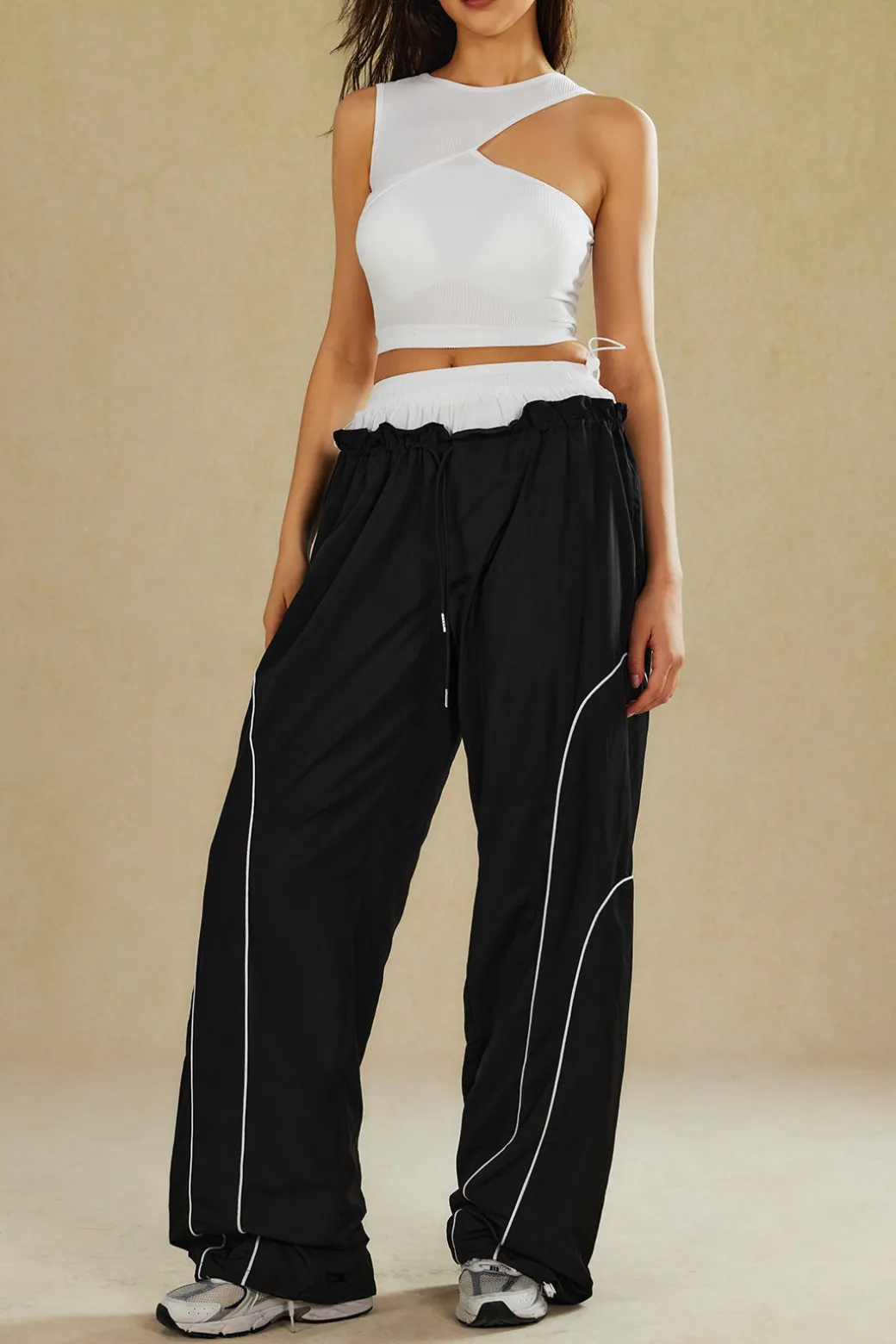 Double Waistband Color Block Trousers