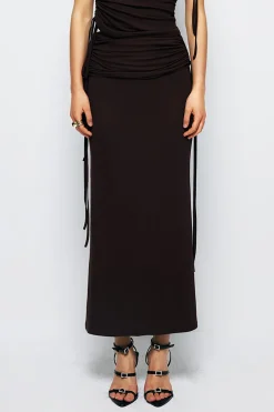Drawstring Ruched Split Maxi Skirt