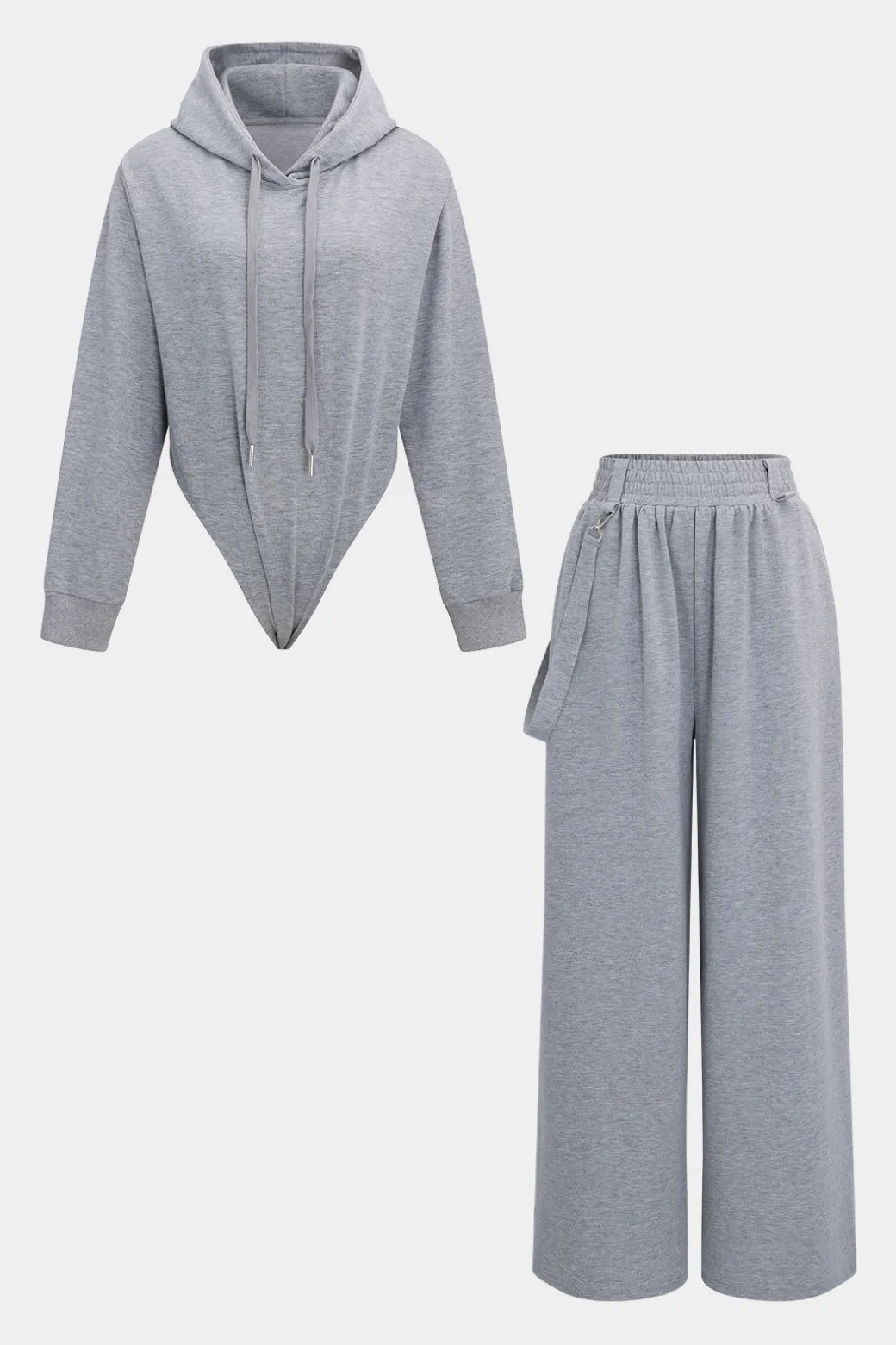 Drawstrings Hooded Long-Sleeve Top And Trousers Set