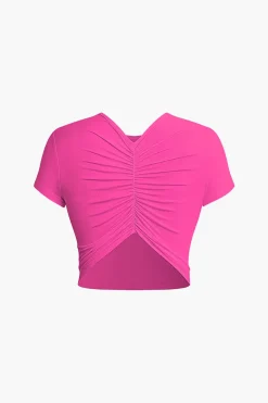 DRINK LOVE RELAX REPEAT Letter Print Ruched Cut Out T-shirt