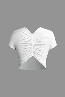 DRINK LOVE RELAX REPEAT Letter Print Ruched Cut Out T-shirt