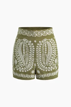 Embroidered High-Waist Shorts