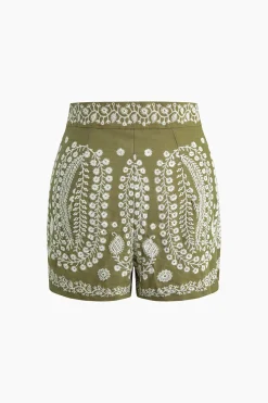 Embroidered High-Waist Shorts