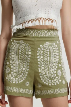 Embroidered High-Waist Shorts