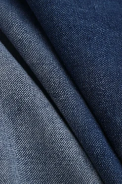 Embroidery Denim Long Coat Belted Outerwear