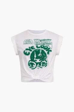 Eye Look Graphic Knot Hem T-Shirt