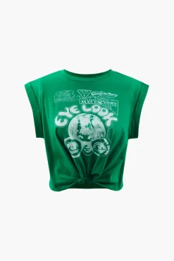 Eye Look Graphic Knot Hem T-Shirt