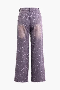 Faded Destroyed Straight Leg Jeans