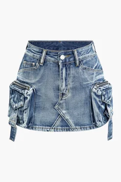 Faded Pocket Denim Mini Skirt