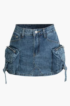 Faded Pocket Denim Mini Skirt