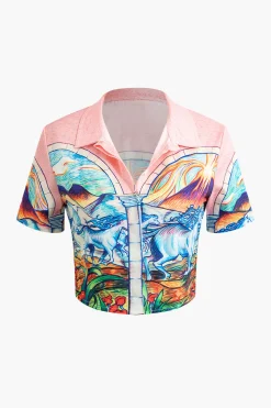 Fantasy Horse Print Crop Shirt