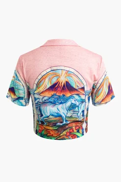 Fantasy Horse Print Crop Shirt