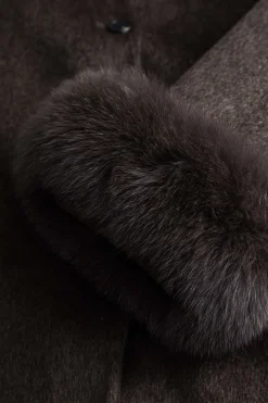 Faux Fur Button Pocket Long-Sleeve Coat With Scarf