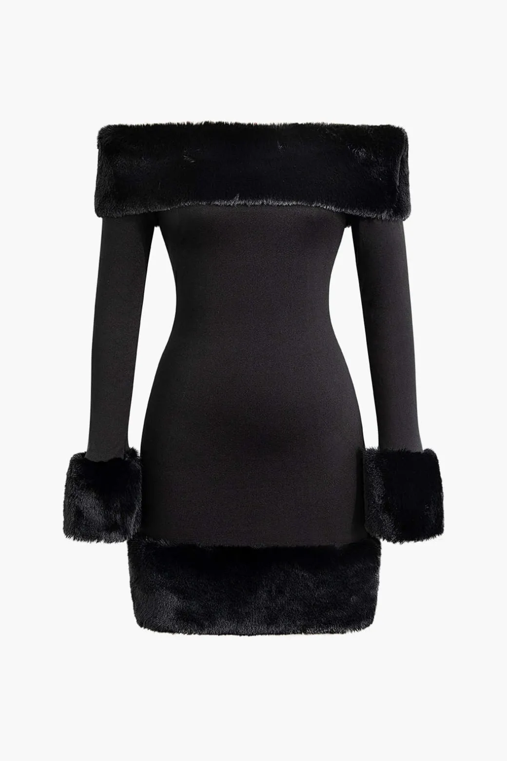 Faux Fur Trim Off Shoulder Midi Dress