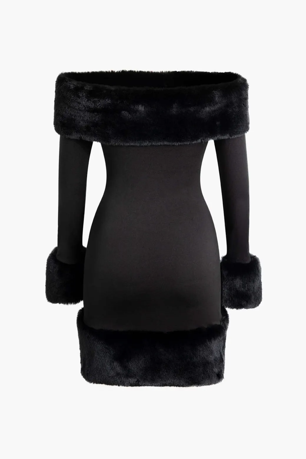 Faux Fur Trim Off Shoulder Midi Dress