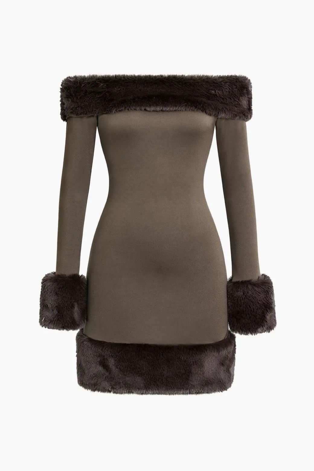 Faux Fur Trim Off Shoulder Midi Dress