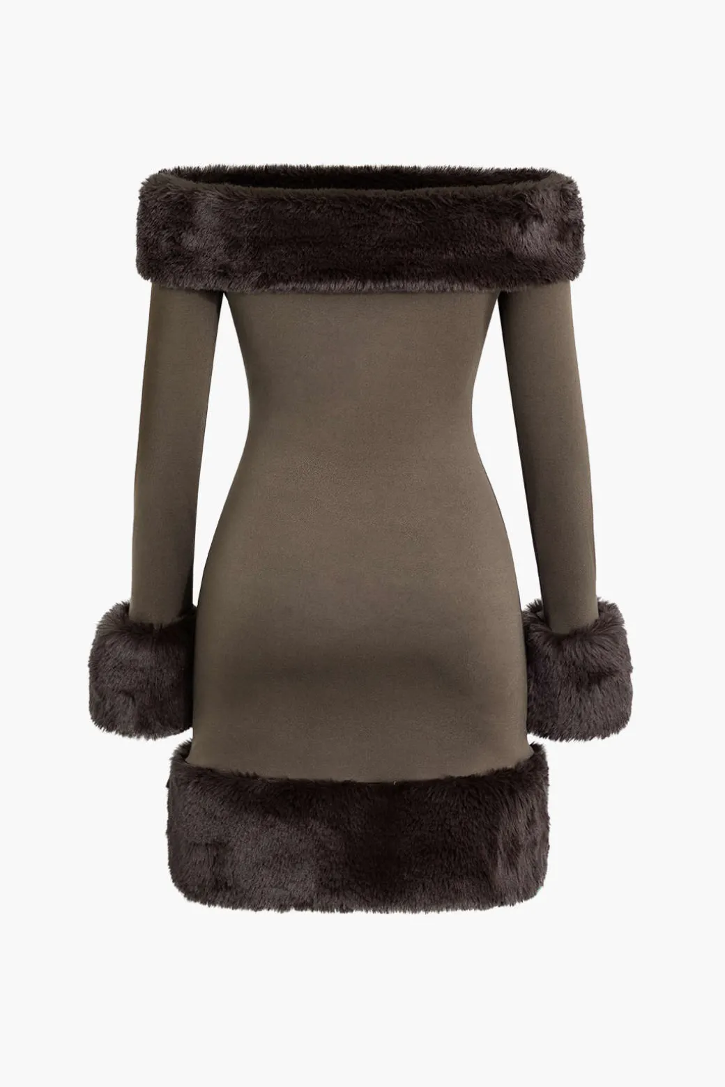 Faux Fur Trim Off Shoulder Midi Dress