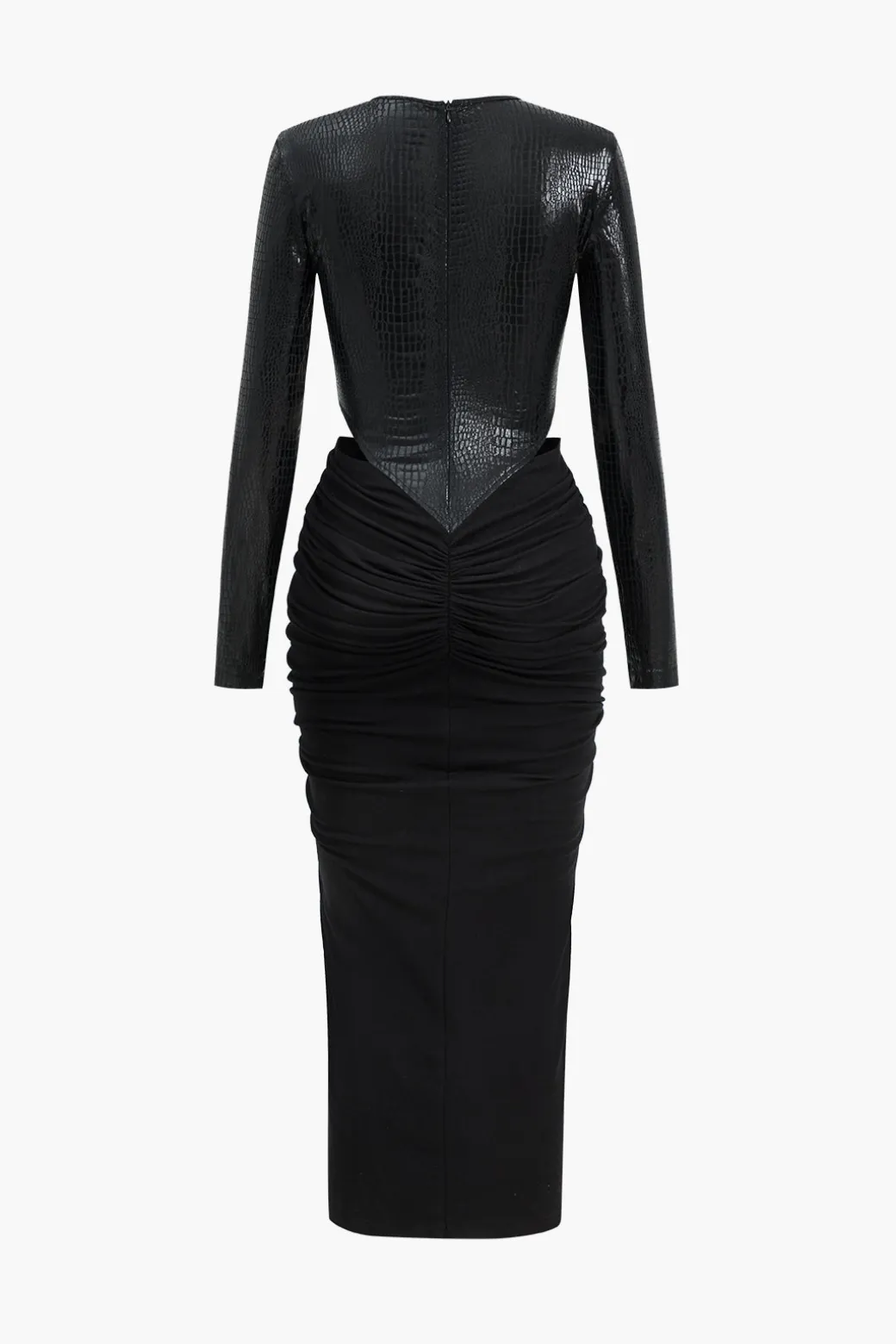 Faux Leather Patchwork Long Sleeve Maxi Dress