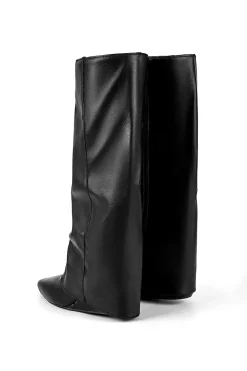 Faux Leather Almond Toe Mid Calf Boots