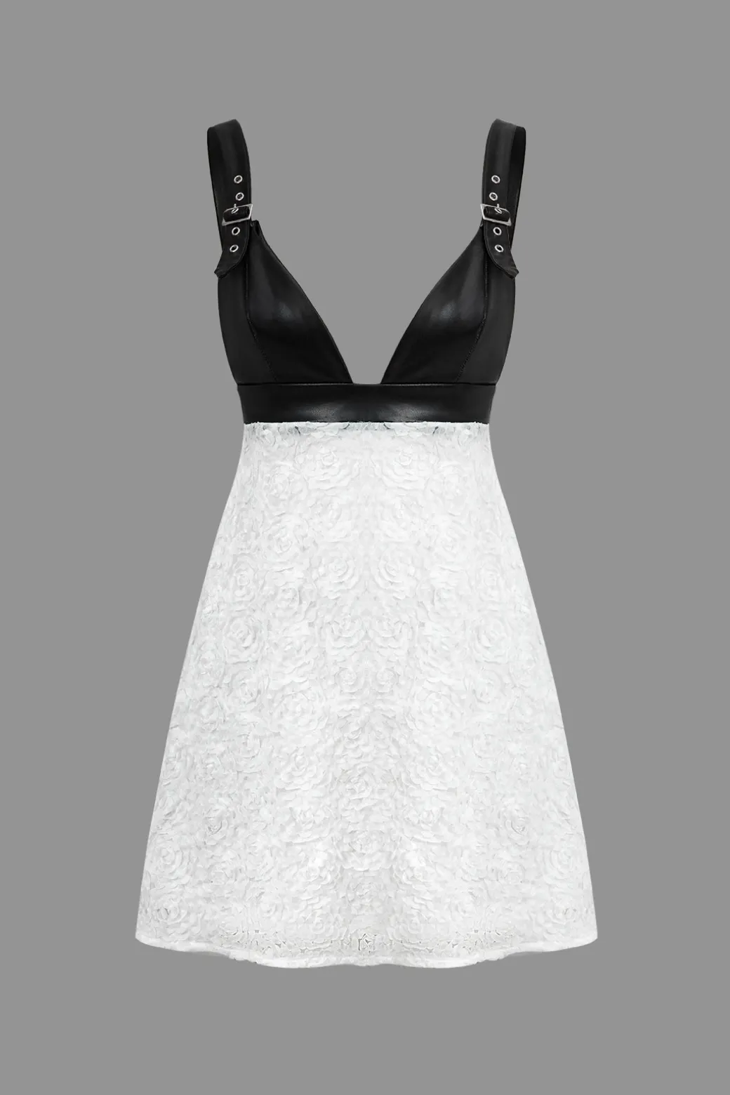 Faux Leather Appliques Sleeveless Mini Dress