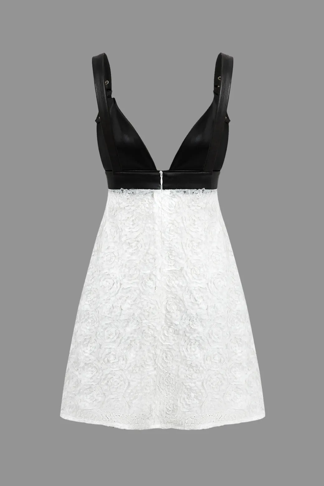 Faux Leather Appliques Sleeveless Mini Dress