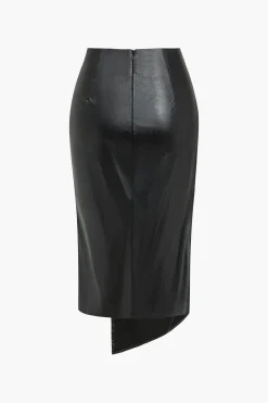 Faux Leather Asymmetrical Twist Knot Skirt