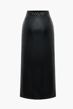 Faux Leather Asymmetrical High Waist Tie-Up Skirt