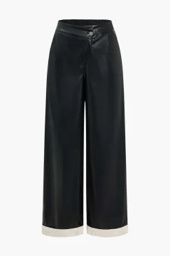 Faux Leather Asymmetrical Patchwork Trousers