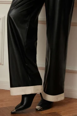 Faux Leather Asymmetrical Patchwork Trousers