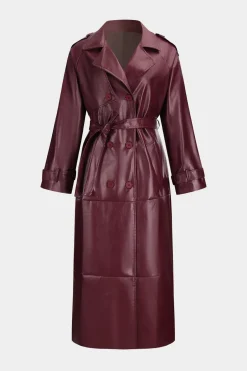 Faux Leather Belted Button Coat