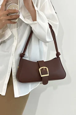 Faux Leather Belted Shoulder Bag