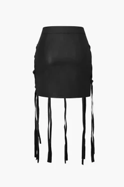 Faux Leather Braiding Fringe Mini Skirt