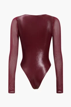 Faux Leather Bustier Long Sleeve Bodysuit