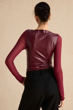 Faux Leather Bustier Long Sleeve Bodysuit