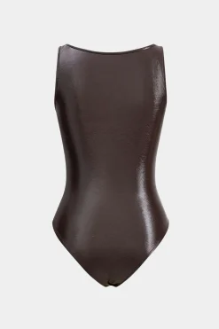 Faux Leather Bustier Sleeveless Bodysuit