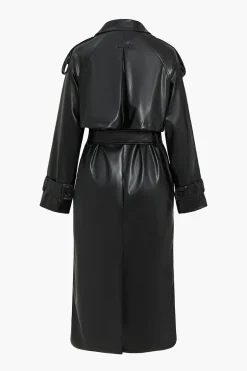 Faux Leather Button Asymmetrical Belted Coat