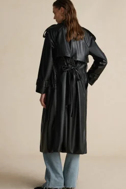 Faux Leather Button Asymmetrical Belted Coat