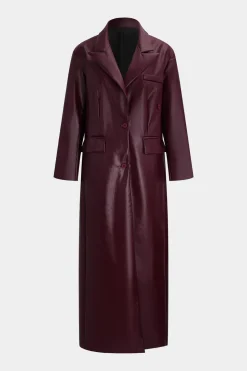 Faux Leather Button Fake Pockets Coat