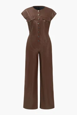 Faux Leather Button Jumpsuit
