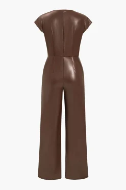 Faux Leather Button Jumpsuit