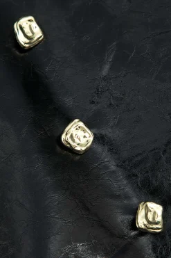 Faux Leather Button Mini Skirt