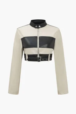 Faux Leather Button Patchwork Jacket