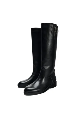 Faux Leather Chunky Heel Round Toe Mid Calf Boots