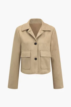Faux Leather Collar Pocket Jacket