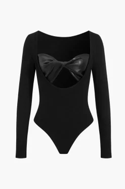 Faux Leather Cut Out Long Sleeve Bodysuit
