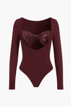Faux Leather Cut Out Long Sleeve Bodysuit