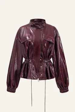 Faux Leather Drawstring Pocket Jacket