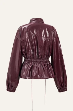 Faux Leather Drawstring Pocket Jacket
