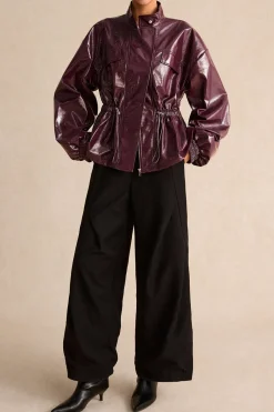 Faux Leather Drawstring Pocket Jacket