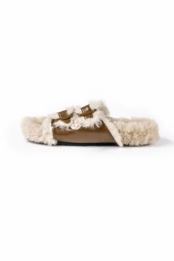Faux Leather Faux Fur Slippers